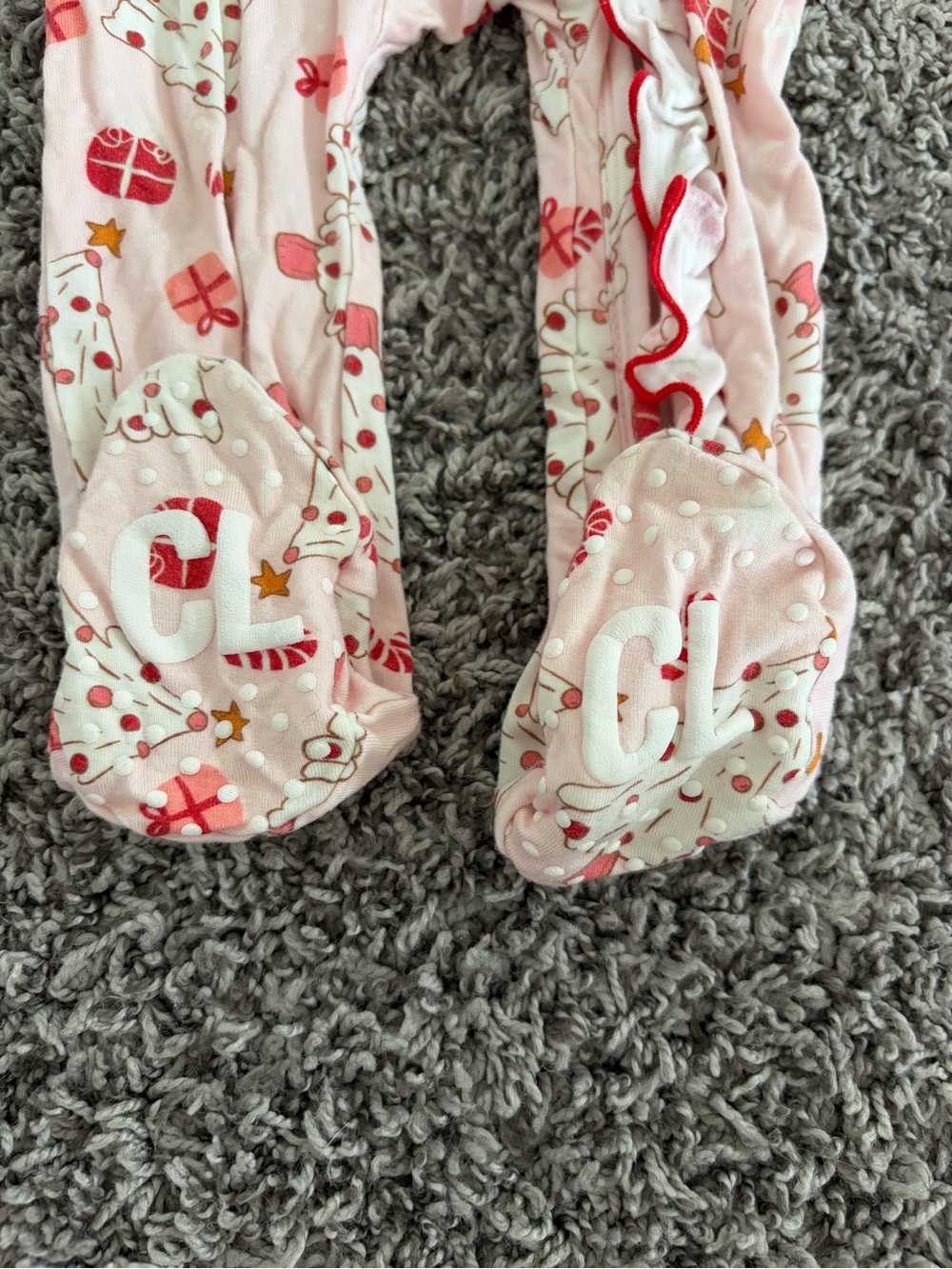 Caden Lane Pink Holiday Tree Ruffle Footie - Picture 3 of 4